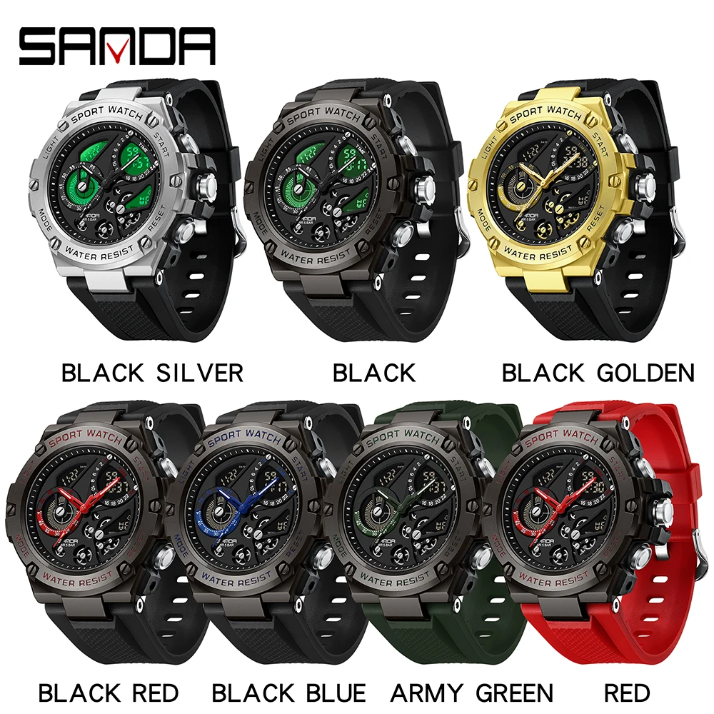 SANDA Brand Quartz Watch Men Military Alarm Clock Sport Waterproof Wristwatches Men\'s LED Digital Watches Relogio Masculino