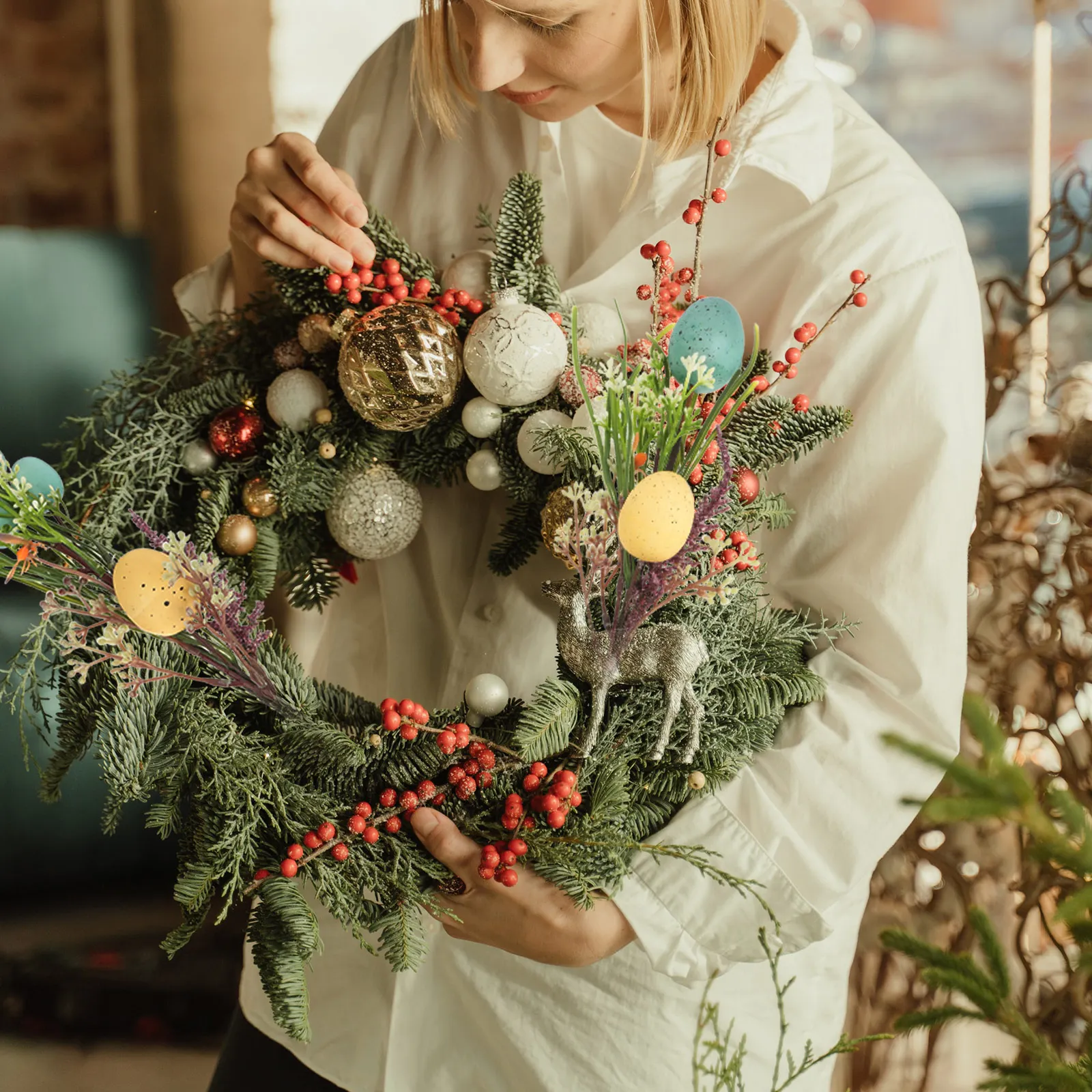 

2pcs Simulation Bouquet Diy Decor Realistic Fake Flower Arrangement For Home Office Wall Decoration Easter Festival Artificial