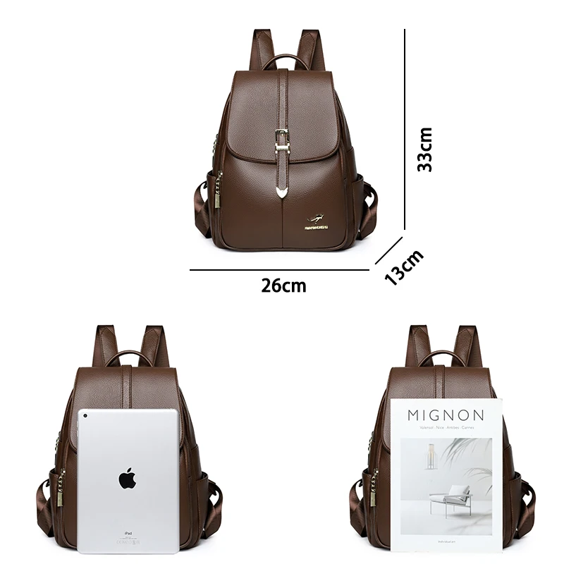 Fashionable Pure Color Large Capacity Commuter Backpack Simple Design Versatile PU Material Shoulder Bag with Internal Zipper
