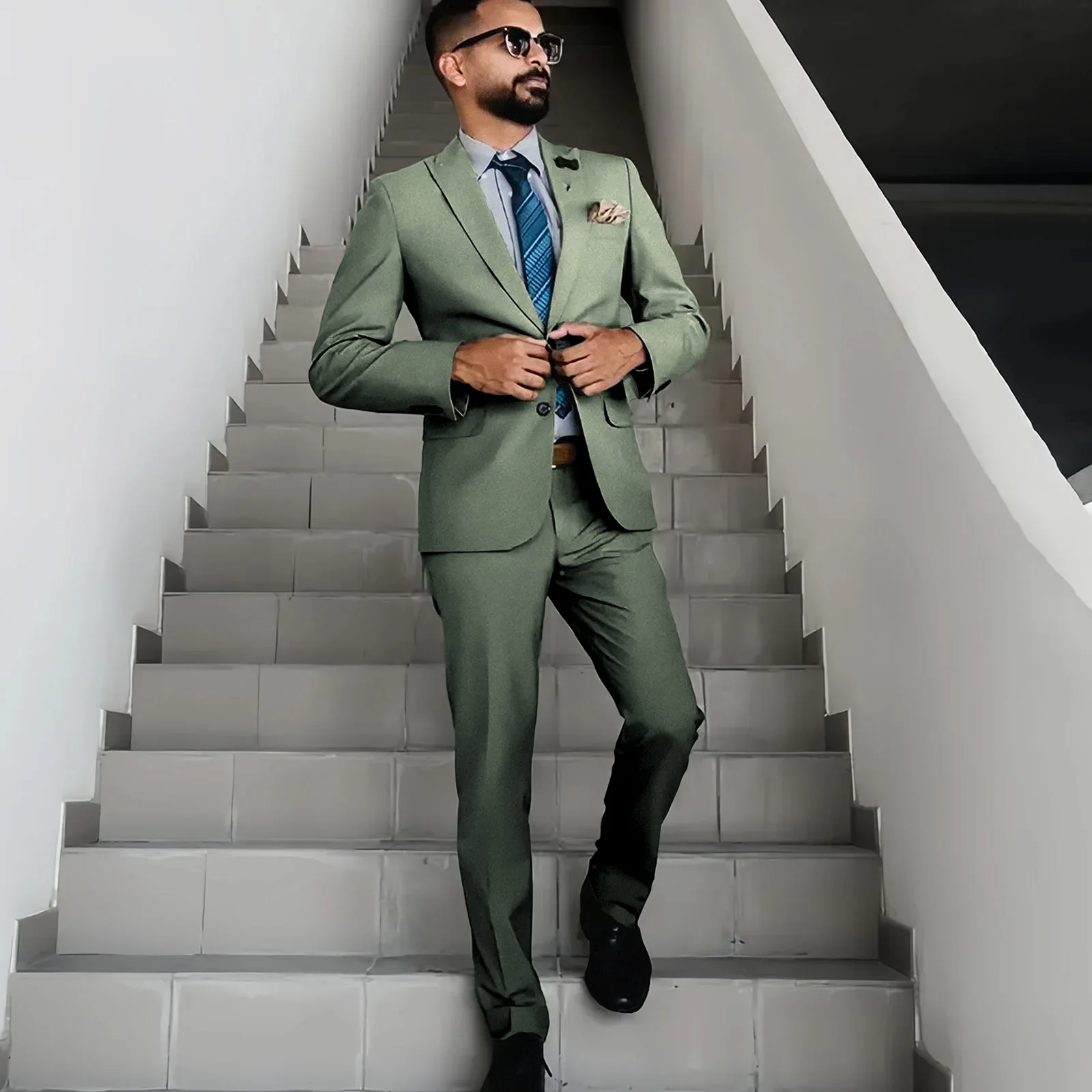 

Серый, зеленый костюм с остроконечными лацканами для мужчин, приталенный однотонный смокинг, костюм для мальчиков, мужской костюм на заказ