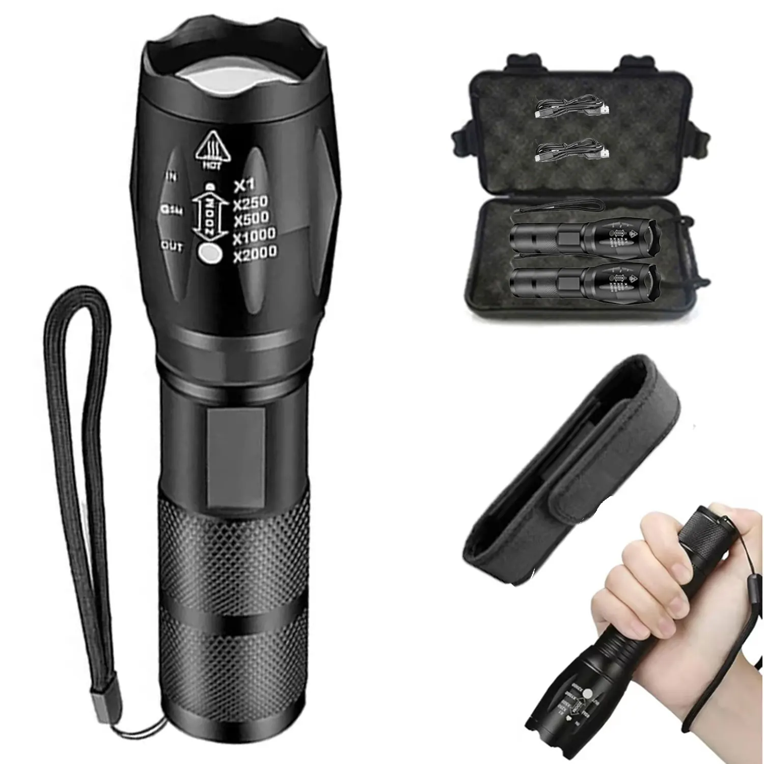 

Мощный светодиодный фонарик, уличный ручной фонарик, портативный телескопический зум, водонепроницаемый тактический фонарик для кемпинга, рабочая лампа