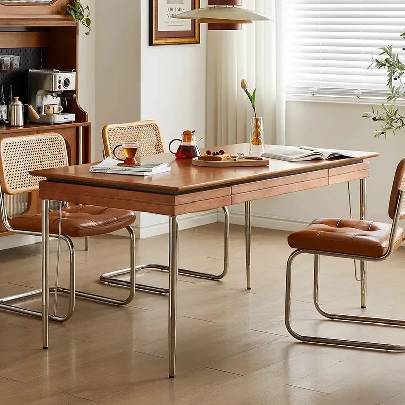 Medieval solid wood dining table retro small apartment Nordic Japanese chair rectangular French Bauhaus dining table