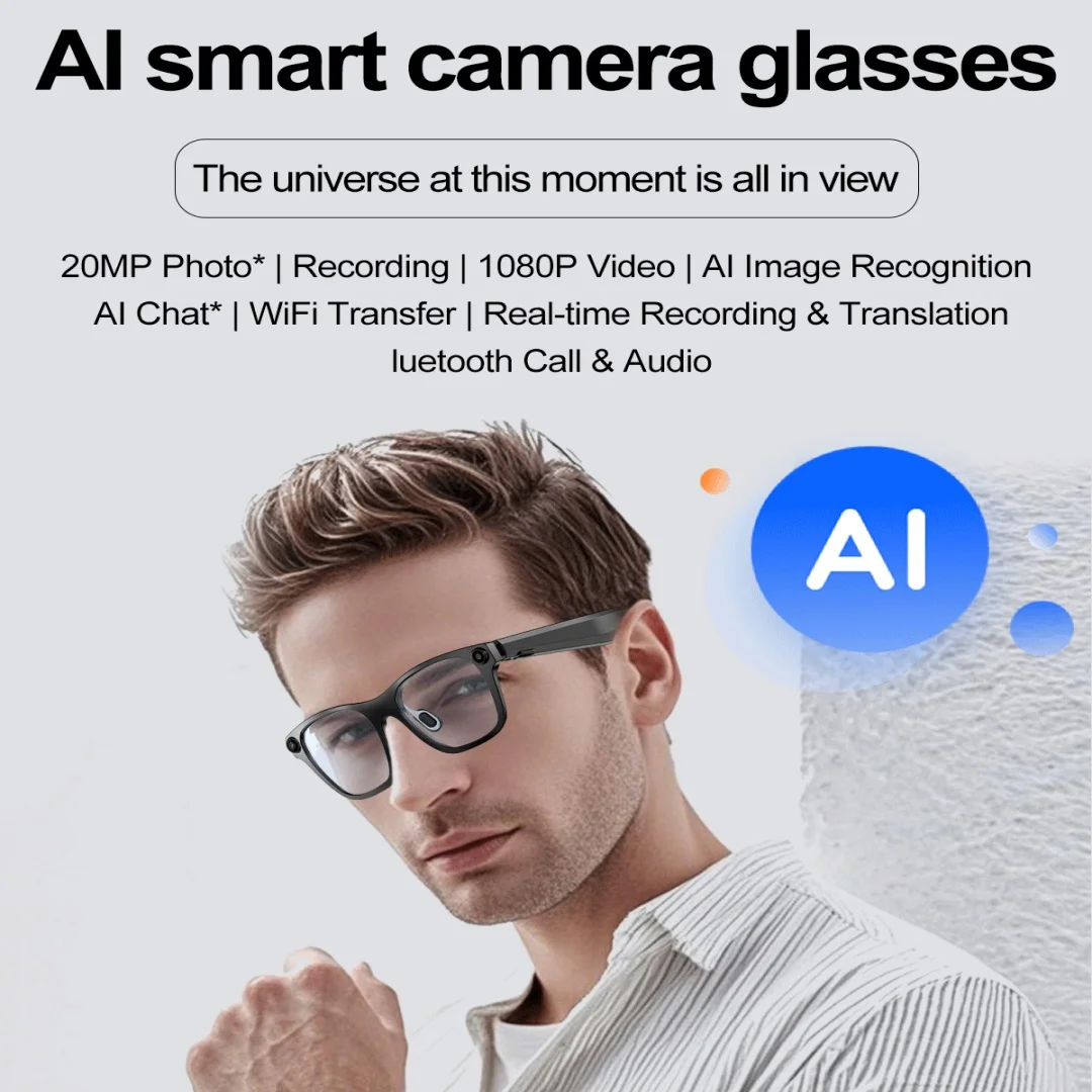 S336 AI Smart Glasses Upgrade Smart Glasses Men AI Language Translation Wireless Music Camera Control Bluetooth Call AI Eyeglass