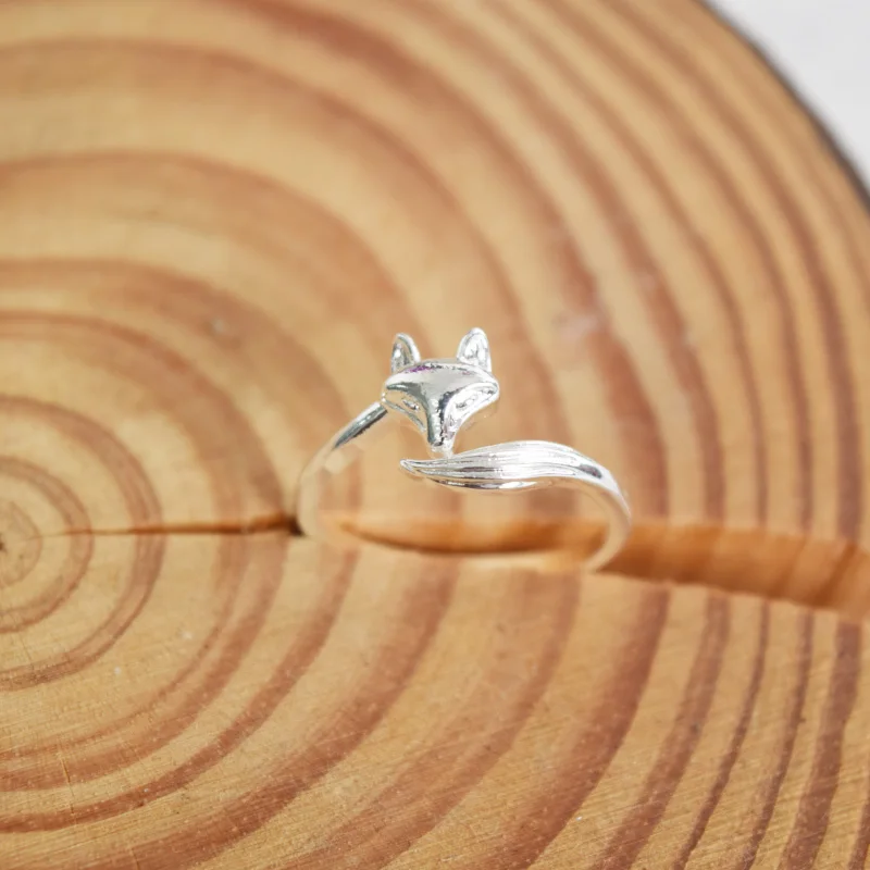 دروبشيبينغ داينتي قابل للتعديل حجم مفتوح الفضة مطلي الثعلب الدائري العصرية الأزياء والمجوهرات للنساء هدية فكرة #2