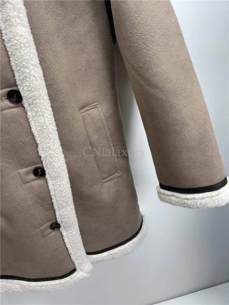 CNlalaxury 2024 Autumn Winter Women New Double Breasted Mid Length Coat Overcoat Long Sleeved Simplicity Fashion Versatile Warm