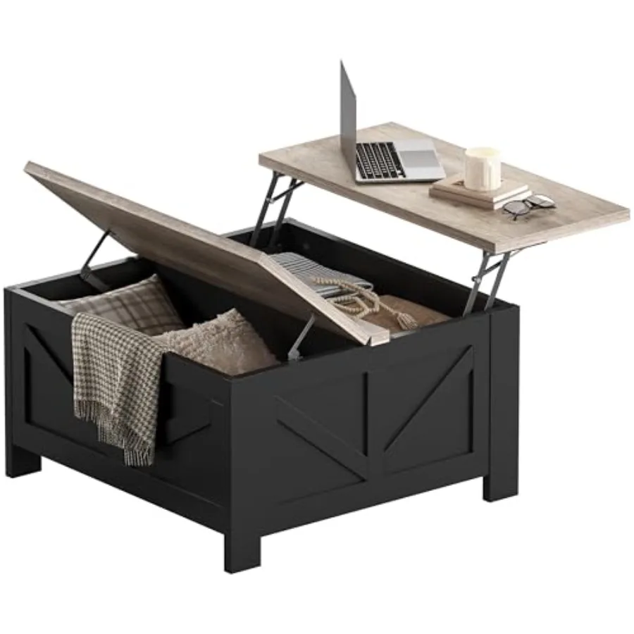 31.5 Lift Top Coffee Table with Storage for Living Room, Engineered Wood, Walnut Brown, Smooth Hydraulic Lift Mechanism and Hid