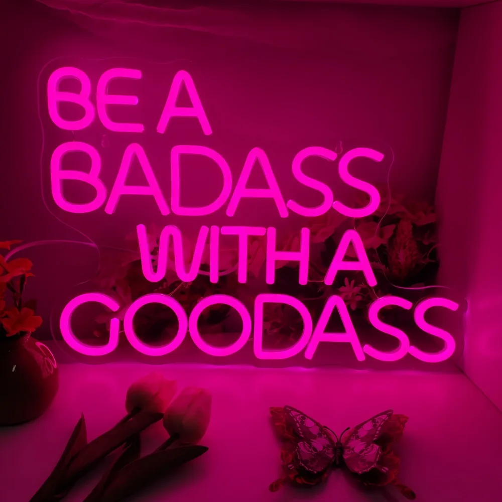 

Be A Badass with Goodass Slogan Neon Sign Dimmable USB Neon Light for Gym Home Office Workout Room Men Cave Motivation Decor
