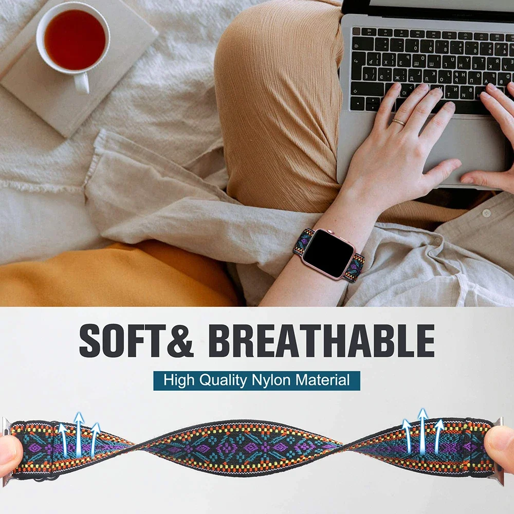 Scrunchie حزام ل سوار ساعة يد آبل 46 مللي متر 42 مللي متر 40 مللي متر 44 مللي متر 41 مللي متر 45 مللي متر 49 مللي متر بسط النايلون سوار Iwatch Serie10 9 8 الترا 7 6 5 4