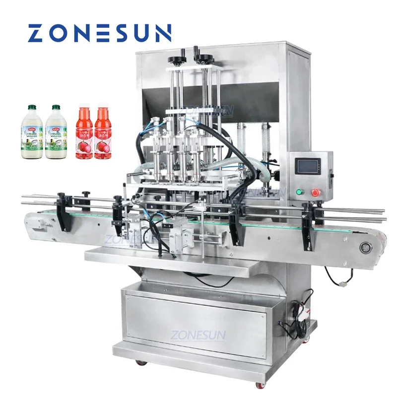 ZONESUN ZS-SV4GB Servo Automatic Four Heads Paste Ketchup Liquid Beverage Honey Filling Machine Water Filler