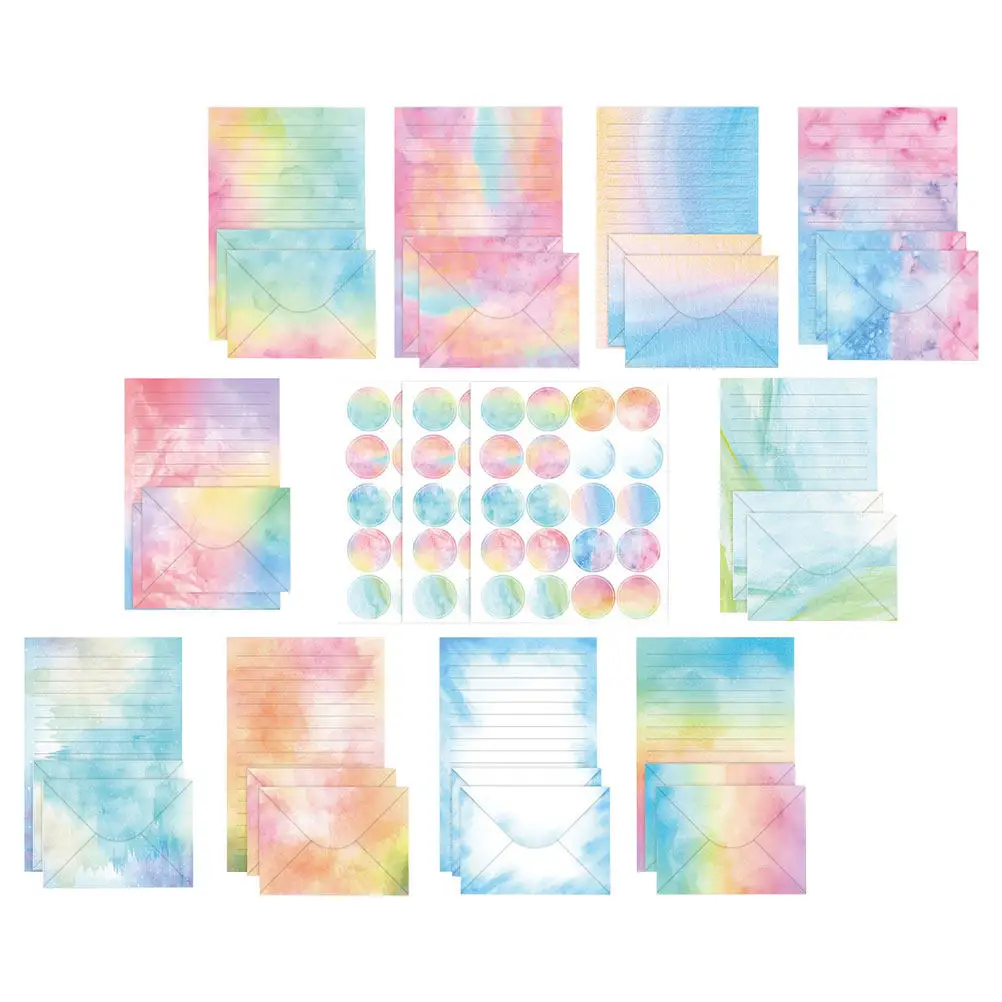 

1Set Watercolor Letter Writing Paper Set Creative Blank Paper for Notes Messages Blessings Decorative Envelope Stationery Supply