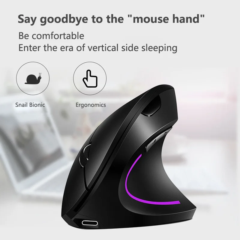 

6D 1600 DPI Wireless Vertical Mouse Matte Ergonomical Mause with RGB Backlight Gaming Mice for PC Desktop Laptop Office Use