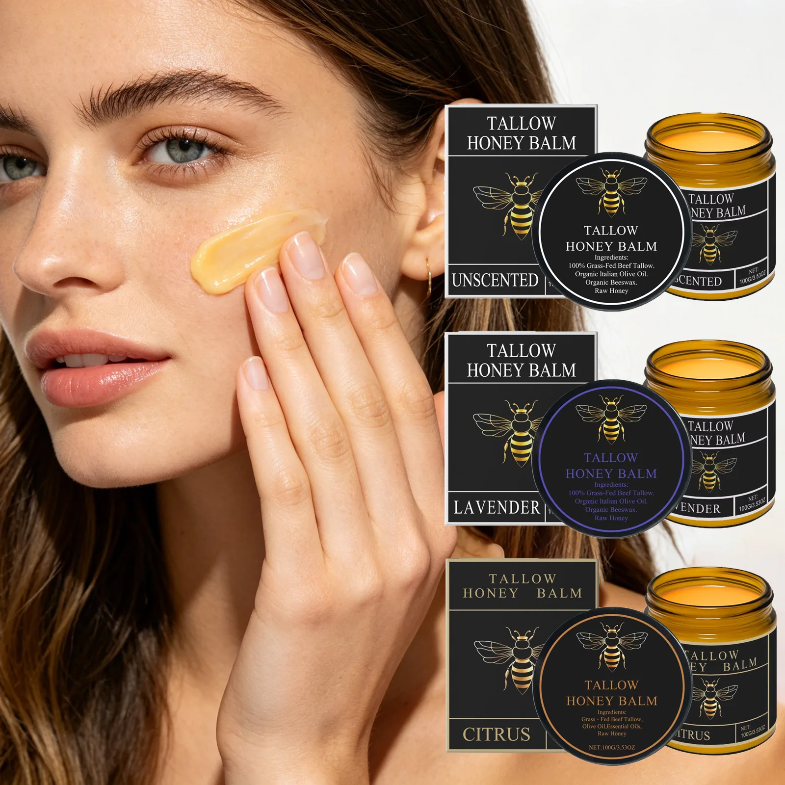 Organic Grass-Fed Beef Tallow Balm With Honey Soothen Nourishing Dry Skin Improves Elasticity Moisturizing Cream For Soft Smooth