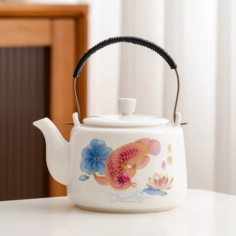 Mutton-fat jade porcelain teapot, Restaurant household tea kettle, White porcelain cold water kettle, Kungfu tea set, 600ml