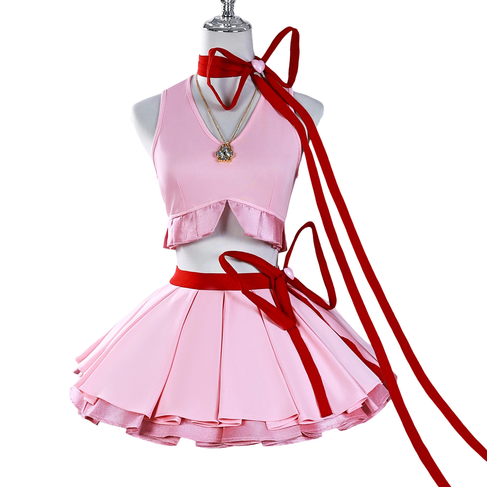 

Women's Pink Sweet Pricess Cosplay Suit Anime Cos Costume Sleeveless Top and Skirt Fancy Dress Female Halloween Outfits