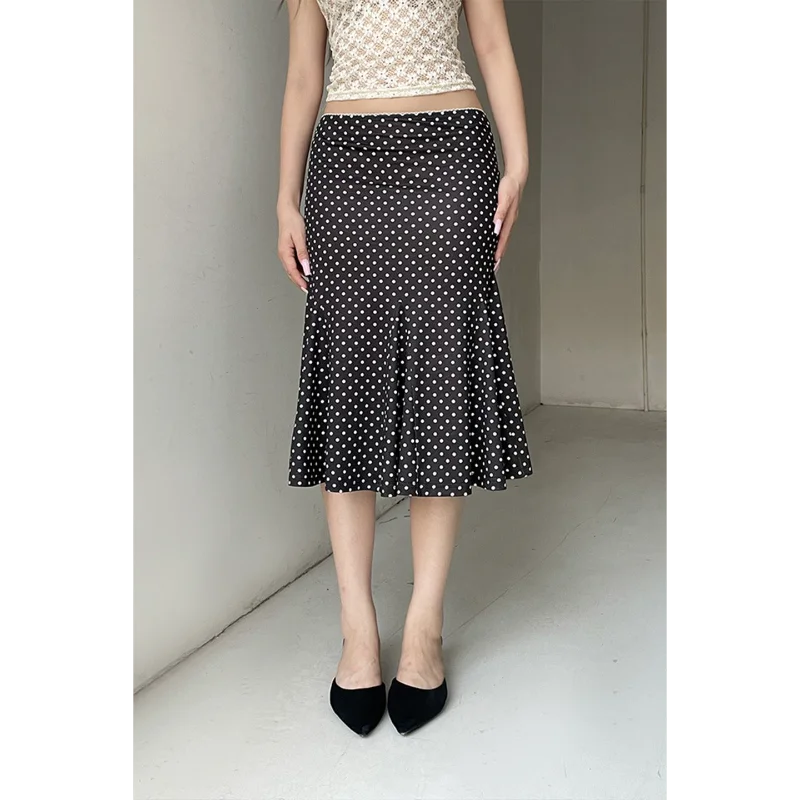 Fashionable Retro Polka Dot Skirt Women's Low Waist Fishtail Slim Fit Hot Girl Covers Buttocks