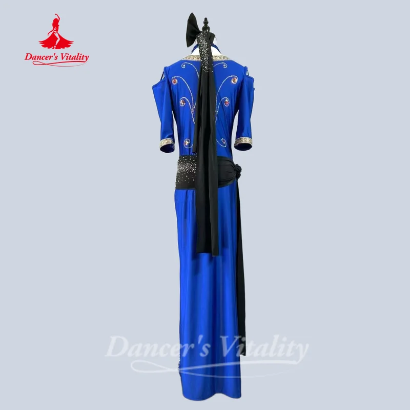 زي الراقصة الشرقية للنساء حمالة صدر مخصصة من أحجار AB + وشاح الرأس + وشاح الورك + رداء 4 قطعة ملابس مسابقة Saidi Shabbi Baladi