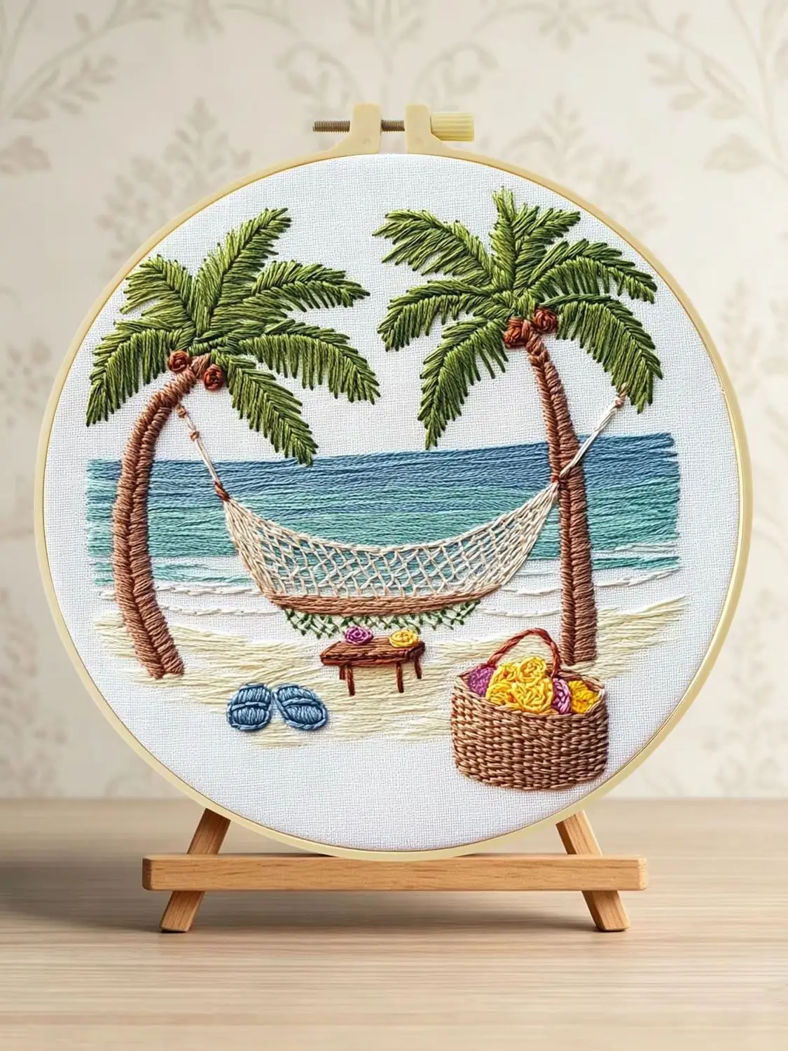 Hängematte am Palmenstrand 1 Stück DIY Stickerei-Material-Set für Anfänger Stickerei-Starter-Kit Kreuzstich-Kunst als Geschenk Nadelarbeit C – Detail 1