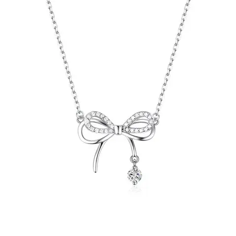 Sparkling Zircon Heart Bow Necklace Adjustable Layering Chain Dainty Everyday Pendant Jewelry Gift For Her Teens Girls Women