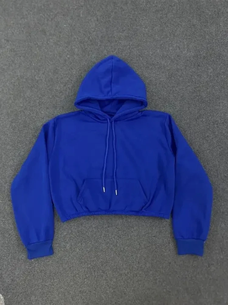 Sweat à capuche court pour femmes, esthétique américaine Rretro Harajuku, mode cordon de serrage, solide, Simple, décontracté, ample, sport