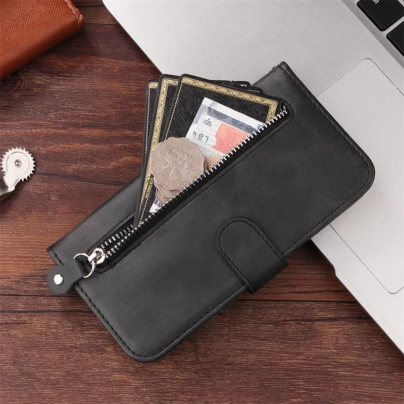 K80/K80 Ultra/K80 Pro Zipper Leather Case for Xiaomi Redmi K80 Ultra Case Wallet Stand Phone Cover for Redmi K80 Fundas Coque