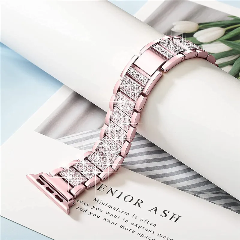 Stainless Steel Watch Strap For Apple Watch Band 44mm 42mm 40mm 38mm Diamond Luxury  Replacement Watchband for IWatch 1 2 3 4 5