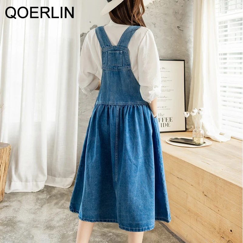 QOERLIN XXXXXL Denim Sundress Women Summer New Pocket Sleeveless A-Line Tank Dresses Midi Korean Fashion Jeans Dress Big Size