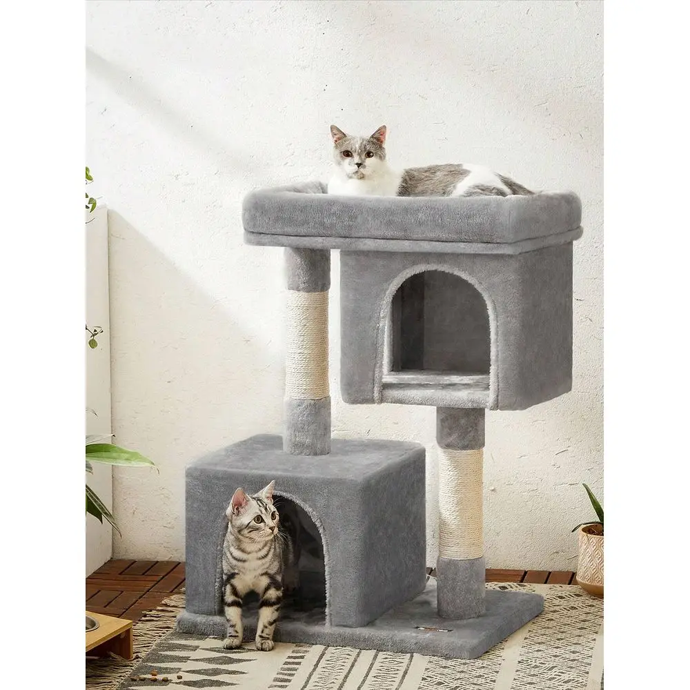 

Кошачье дерево-когтеточка, кошачья башня, домик для котят, большая лежанка для кошек, 2 домика-пещеры, светло-серый цвет