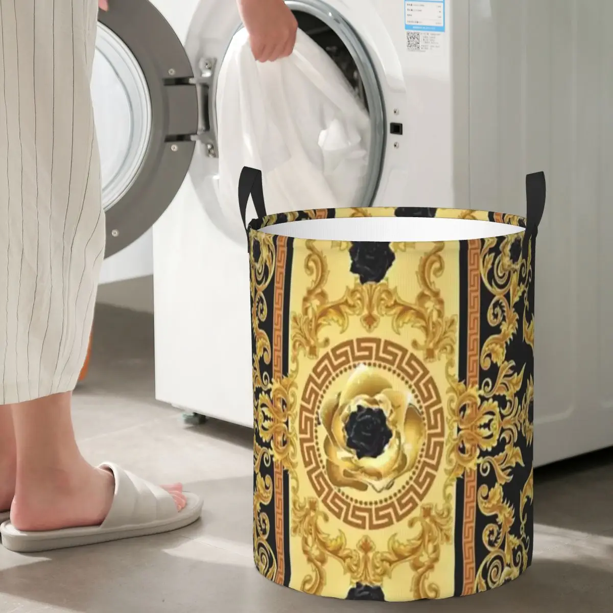 

Luxury European Floral Pattern Folding Laundry Baskets Dirty Clothes Sundries Storage Basket Large Waterproof Hamper