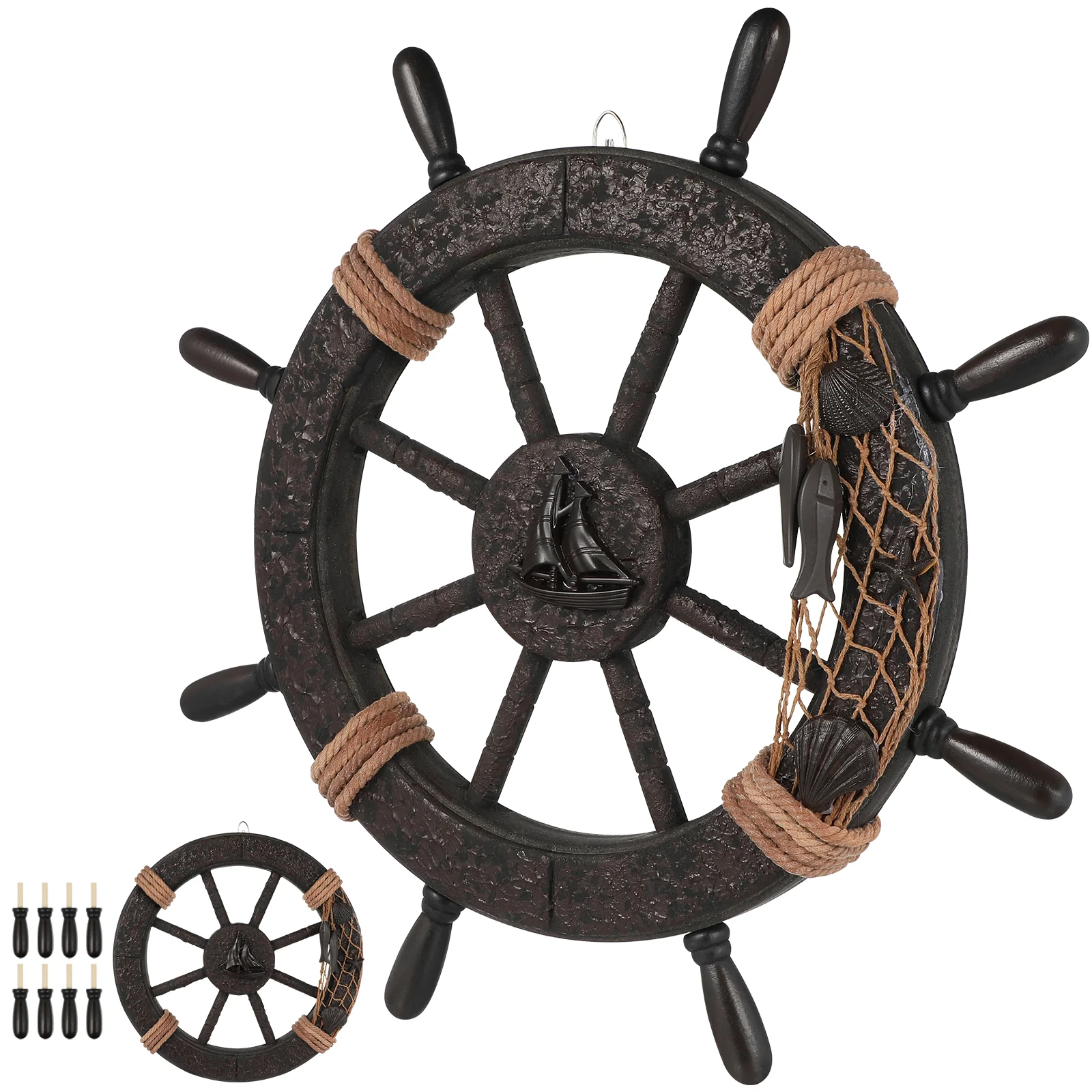 

45cm Vintage Nautical Rudder Wall Decor Wooden Wall Hanging Mediterranean Style Home Decor Decorative Ship Wheel Accessory