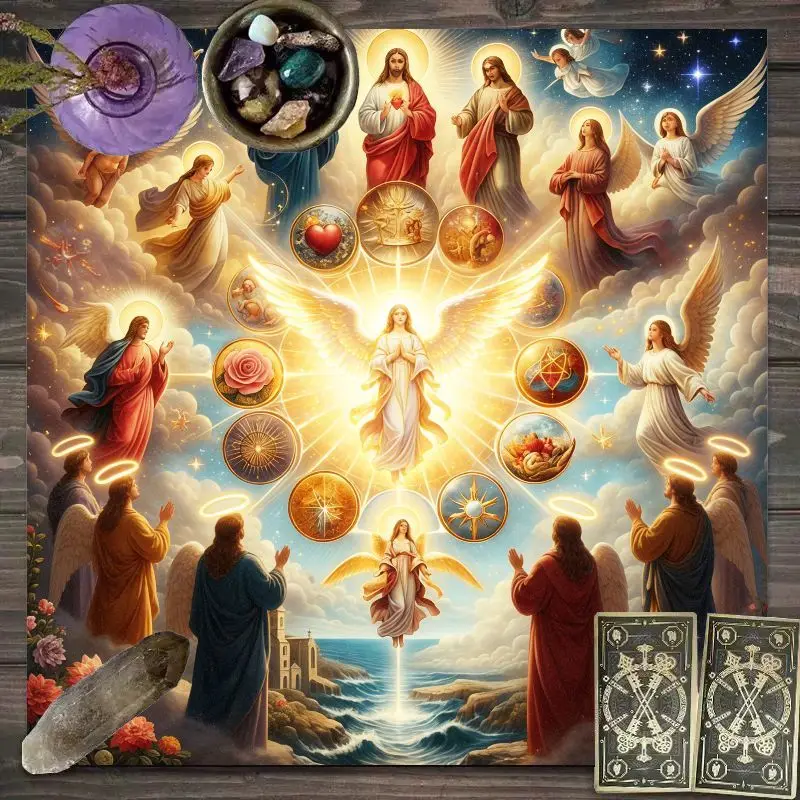 VIKAMA Angel Sacred Tarot Table Cloth Golden Heaven Altar Cloth Christian Divination Mat Holy Religious Ritual Table Decor