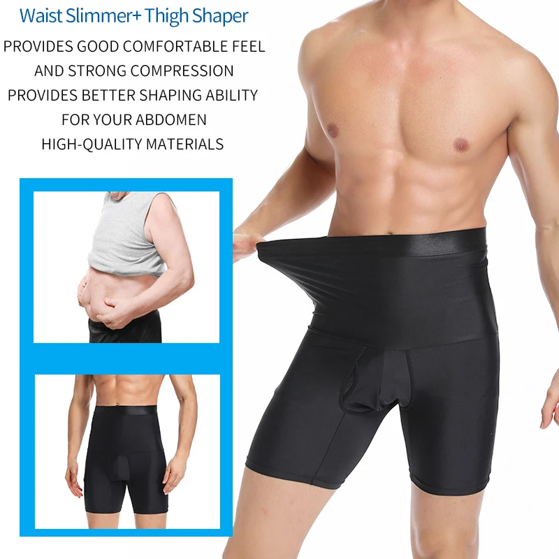 Pantalones cortos de Control de barriga para hombre, moldeador de cuerpo de compresión, entrenador de cintura alta, abdomen plano, ropa interior