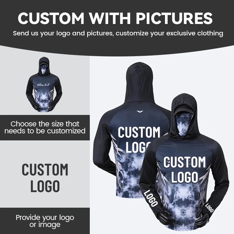 Men's Long Sleeve Fishing Shirt with Mask UV Sun Protection Cooling Quick Dry Neck Leggings Hoodie Swimming Hiking Cycling Top