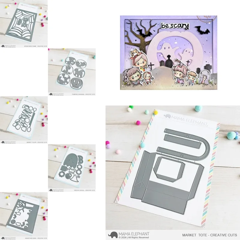 Groovy Ghoul Market Tote Metal cutting dies slimline essentials scrap booking card stencil cut die for DIY handmade card crafts