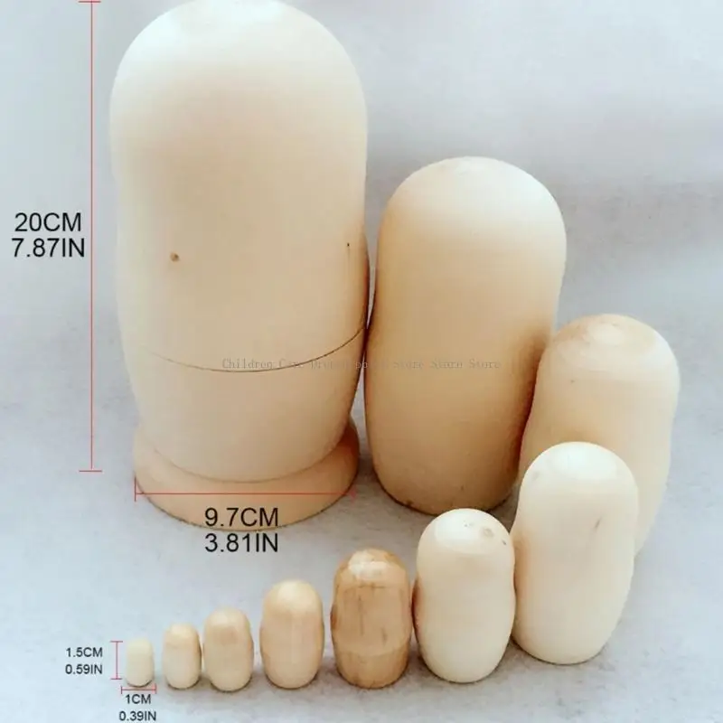 10pcs DIY DIY Madera en blanco sin pintar Gran vientre Rusia Muñecas anidación Matryoshka para muñecas Set para niños