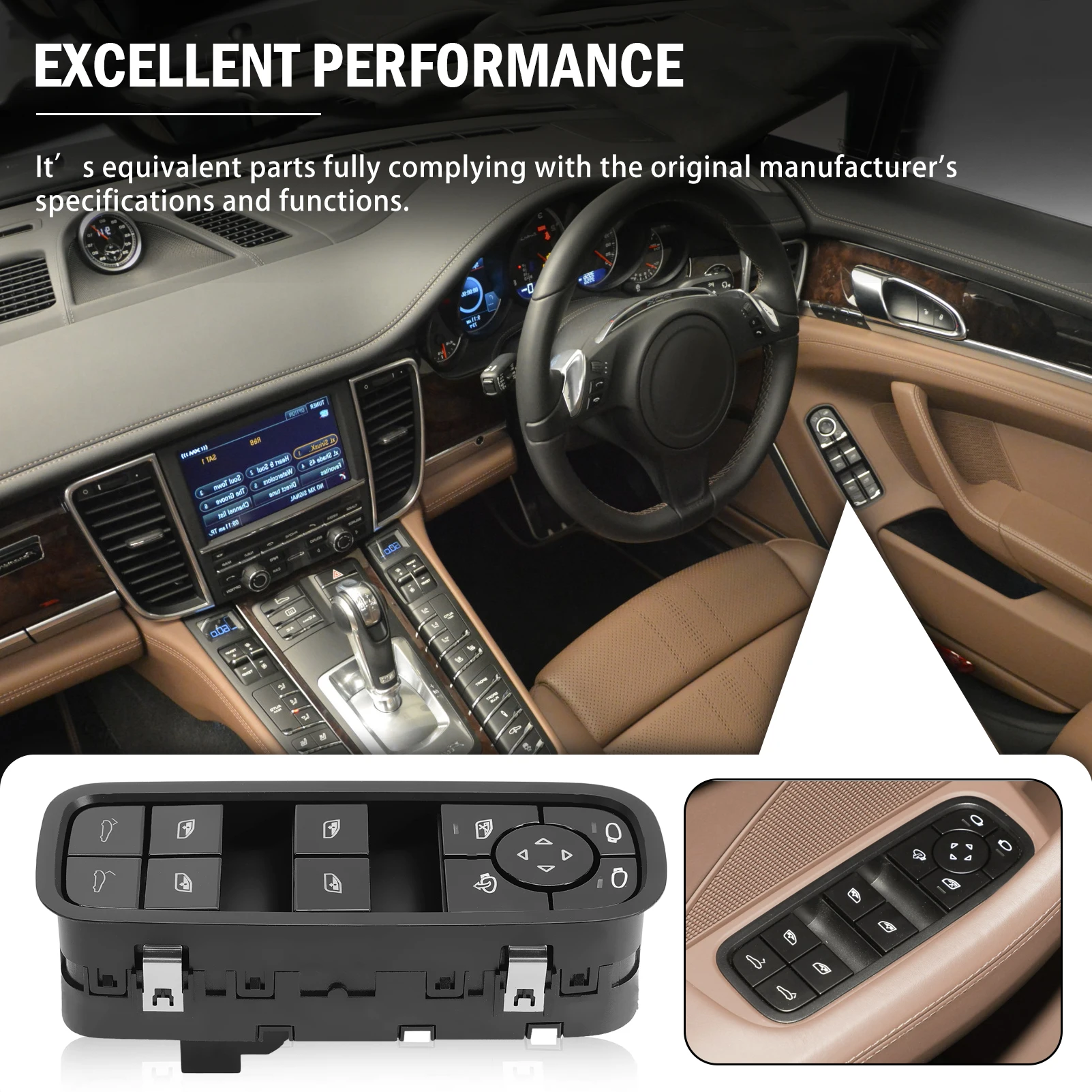 

Front Left Driver Side Master Power Window Lifter Switch Control Button for Porsche Cayenne Panamera 2017-2021 971959858C