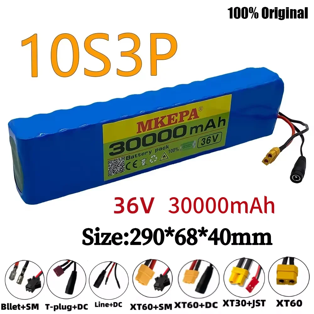 

MKEPA High Quality 36V 30ah 10S3P New Lithium-Ion Special Battery For 500W Electric Bicycle Motor With15A BMS Connector XT60