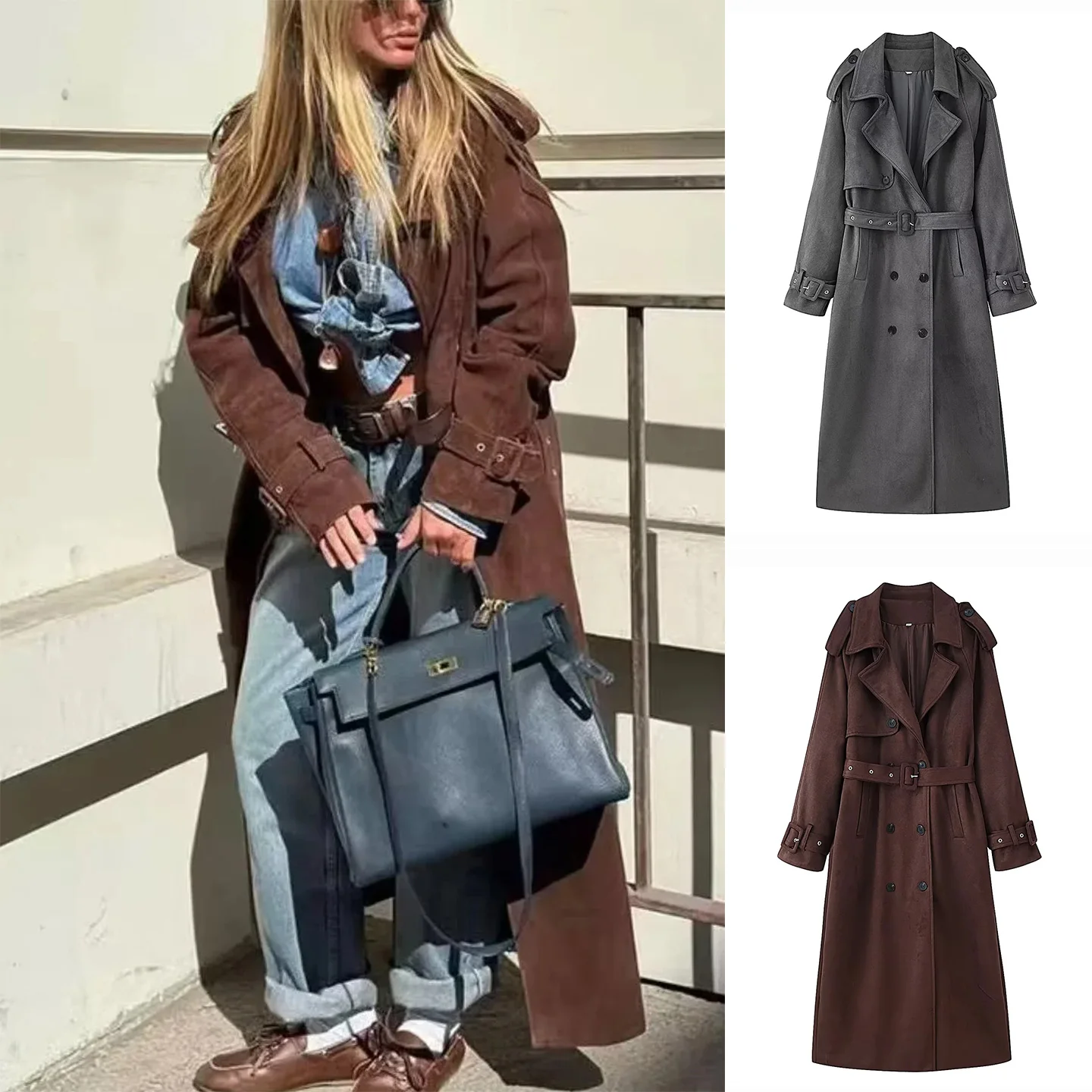 

Autumn Winter New Arrival Women's Long Sve Notch Collar Bow Tie Double Buttoned Woolen Coat Jaet Straight Cut Commute Sle