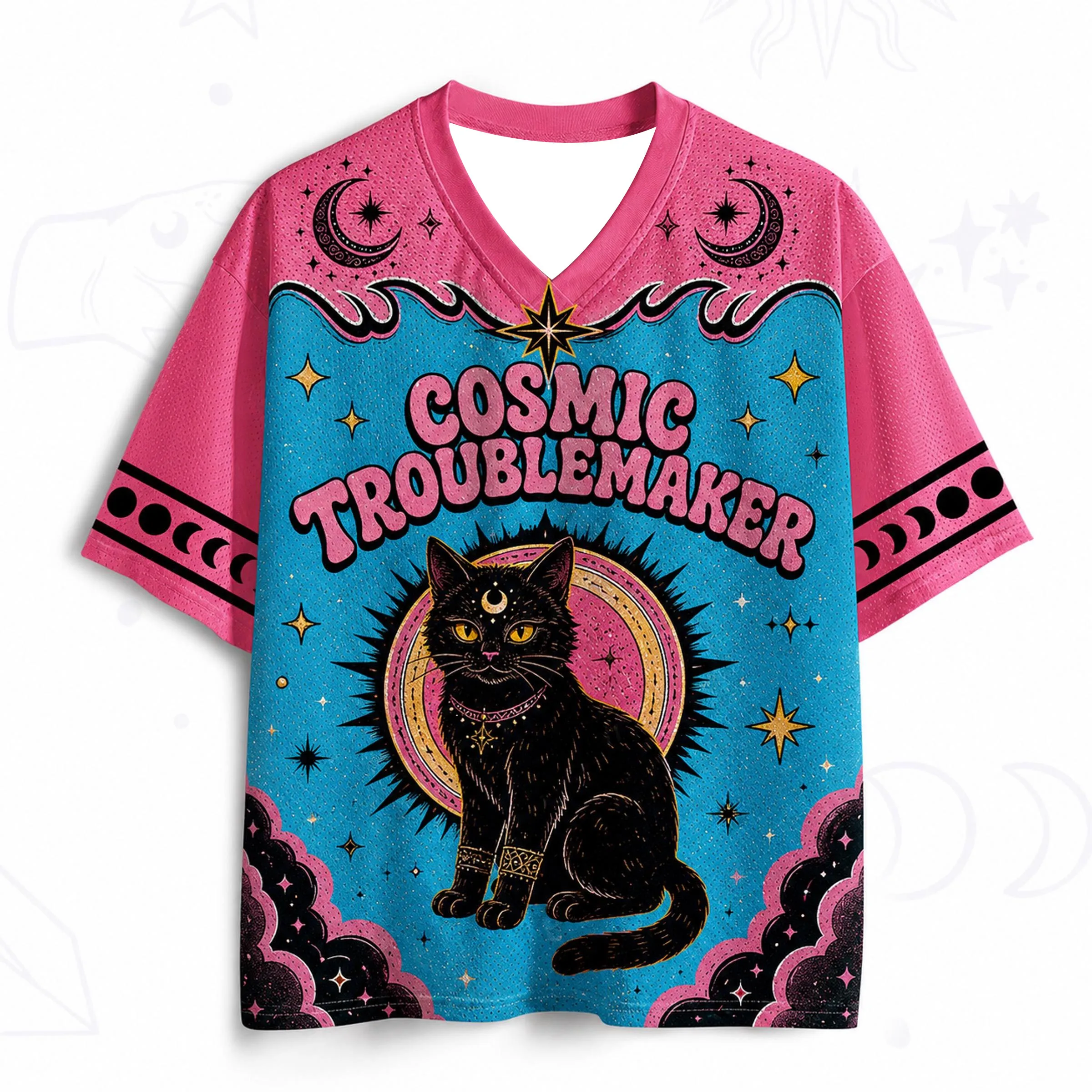 2026 Sommer Mode Retro Gothic Mondgöttin Schwarze Katze 3D-Druck Schnelltrocknend Outdoor Punk Street Style Lässiges V-Ausschnitt T-Shirt – Detail 4