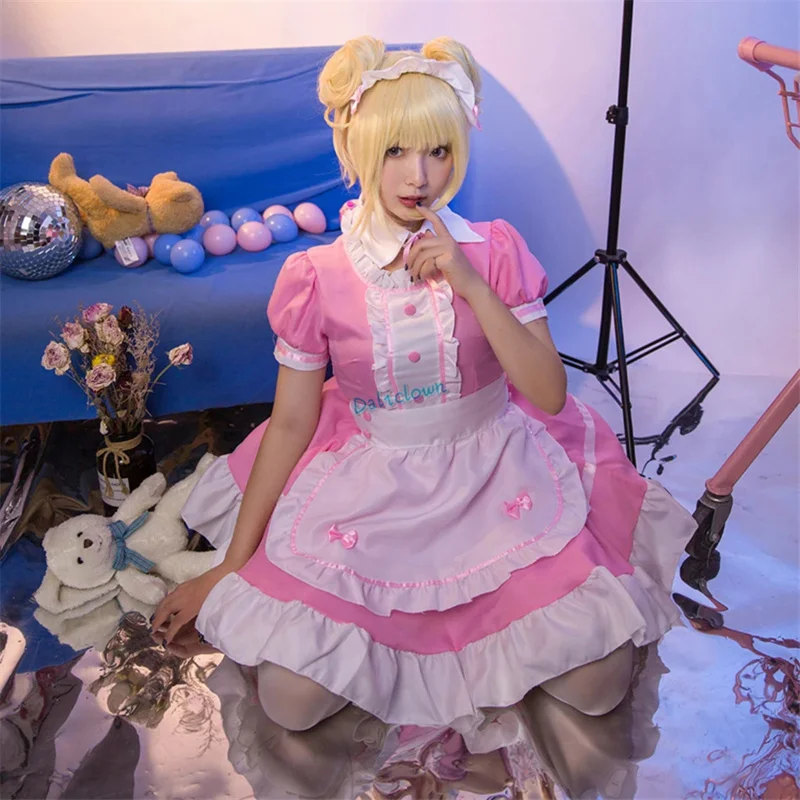 ss13Black Pink Maid Outfit Men Women Sweet Gothic Lolita Anime Cosplay Costume Apron Dress Uniform Plus Size Halloween Cos