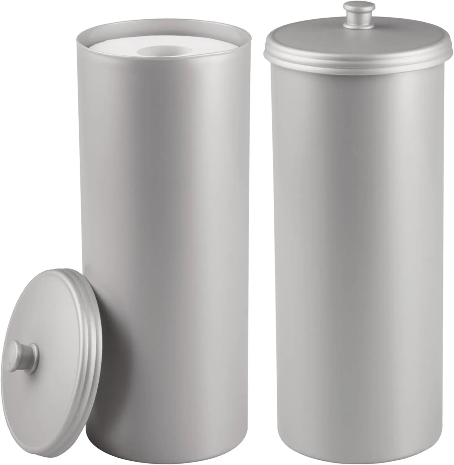 

Freestanding Bathroom Toilet Paper Storage Holder with Lid for 3 Extra Rolls, 2-Pack, Silver