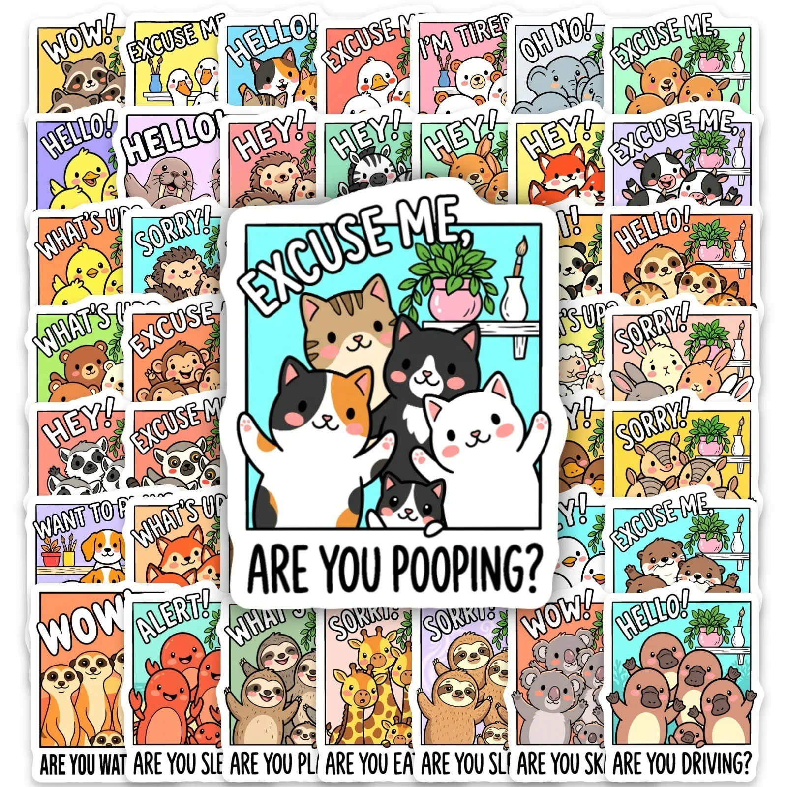

Set of 50 cute pet funny expression stickers for journal collage