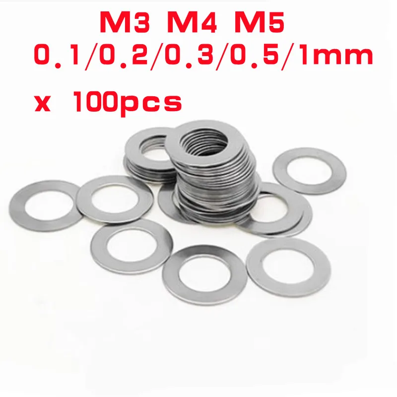 

100PCS M3 M4 M5 Stainless steel Flat Washer Ultrathin gasket Ultra-thin shim Thickness 0.1 0.2 0.3 0.5 1