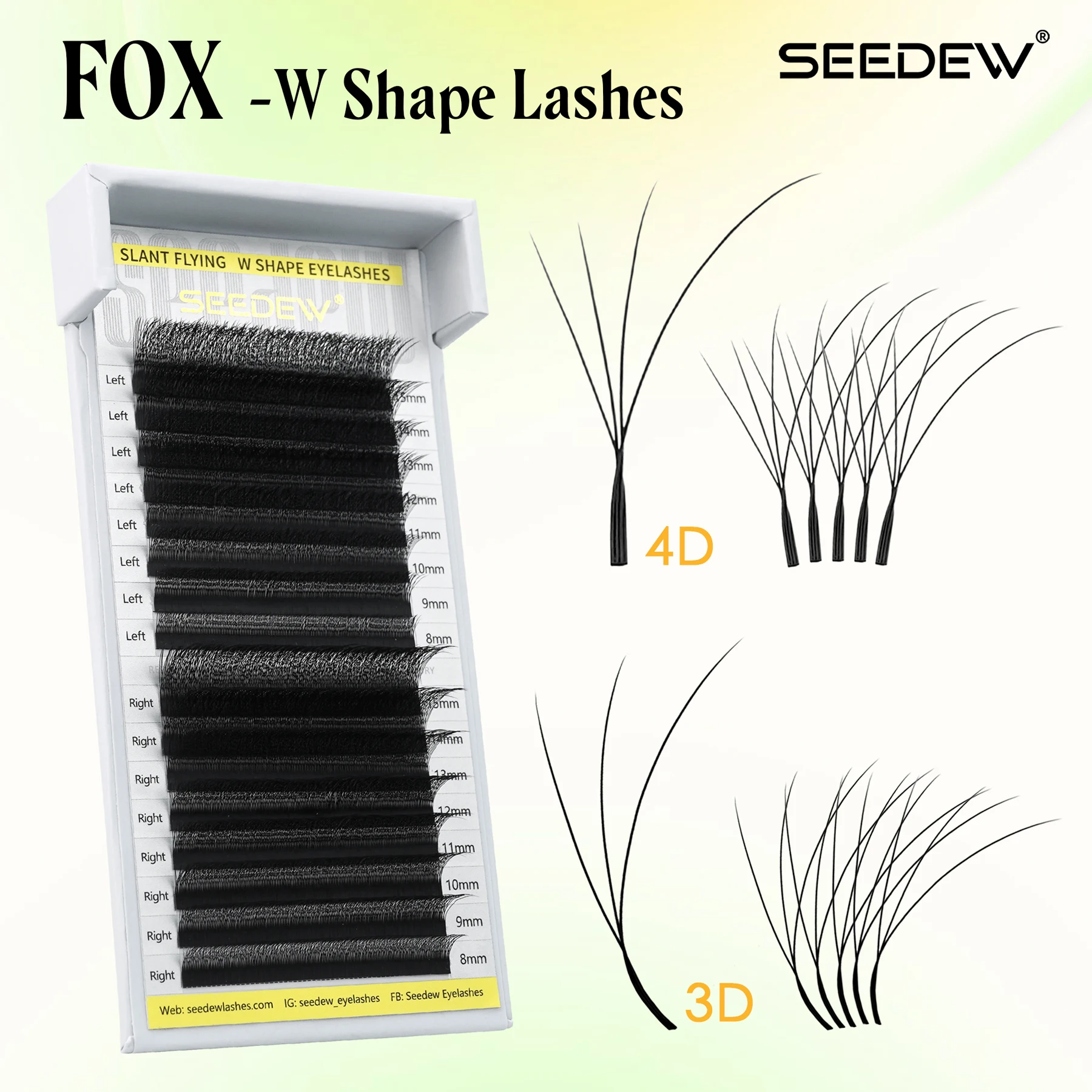 SEEDEW Fox 3D 4D Extensão de cílios fofos em forma de W cílios finos de vison falso cílios de olho de gato