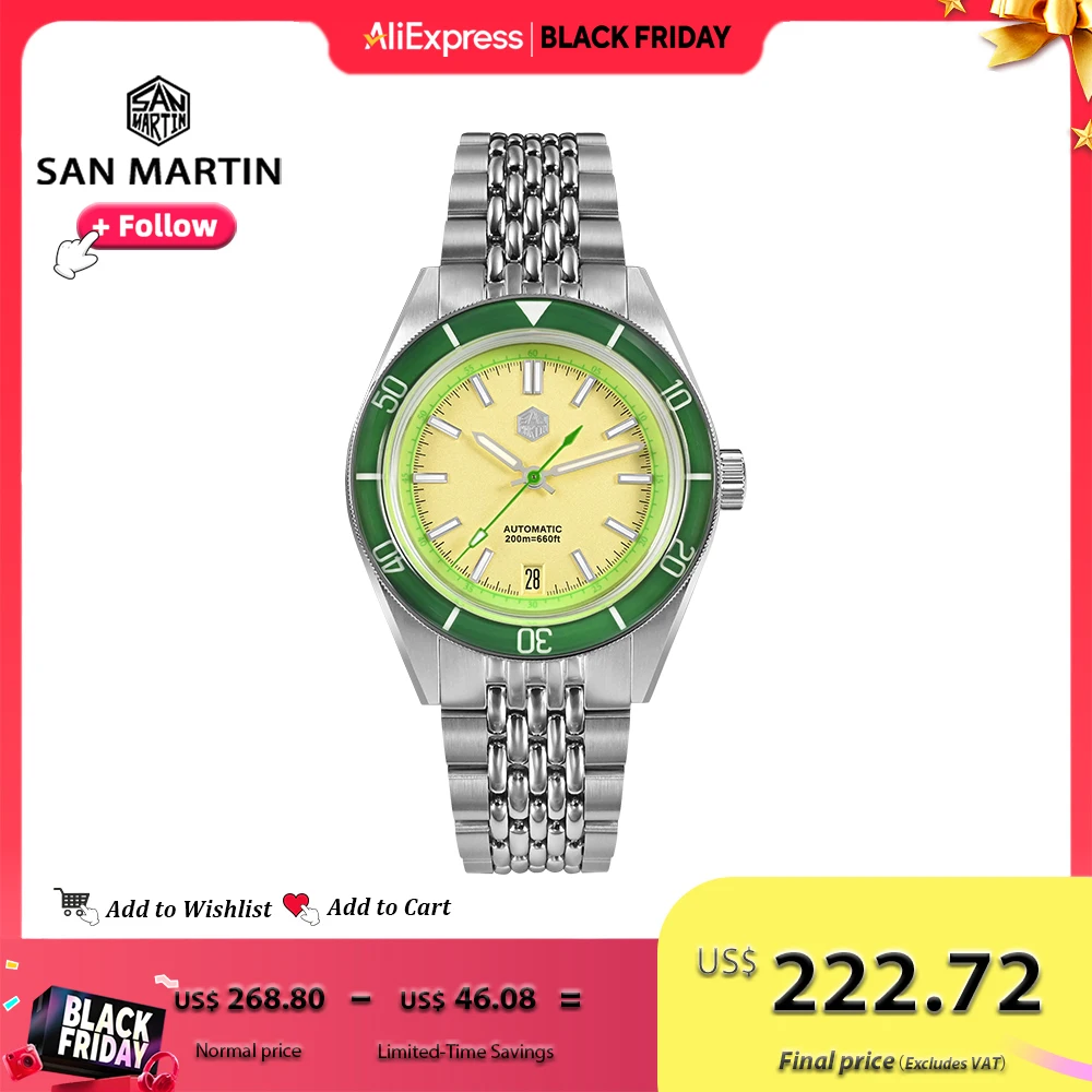 

San Martin 39,5 мм мужские дайверские часы оригинальный дизайн фруктовый стиль NH35 механические часы с сапфировым стеклом светящийся 20 бар SN0116G-B