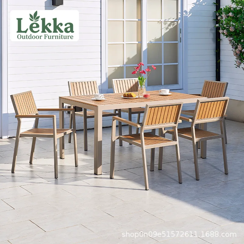 

Courtyard Outdoor Plastic Wood Tables And Chairs Full Set Of Sun And Rain Terrace Outdoor Balcony Leisure Dining Table Combinati