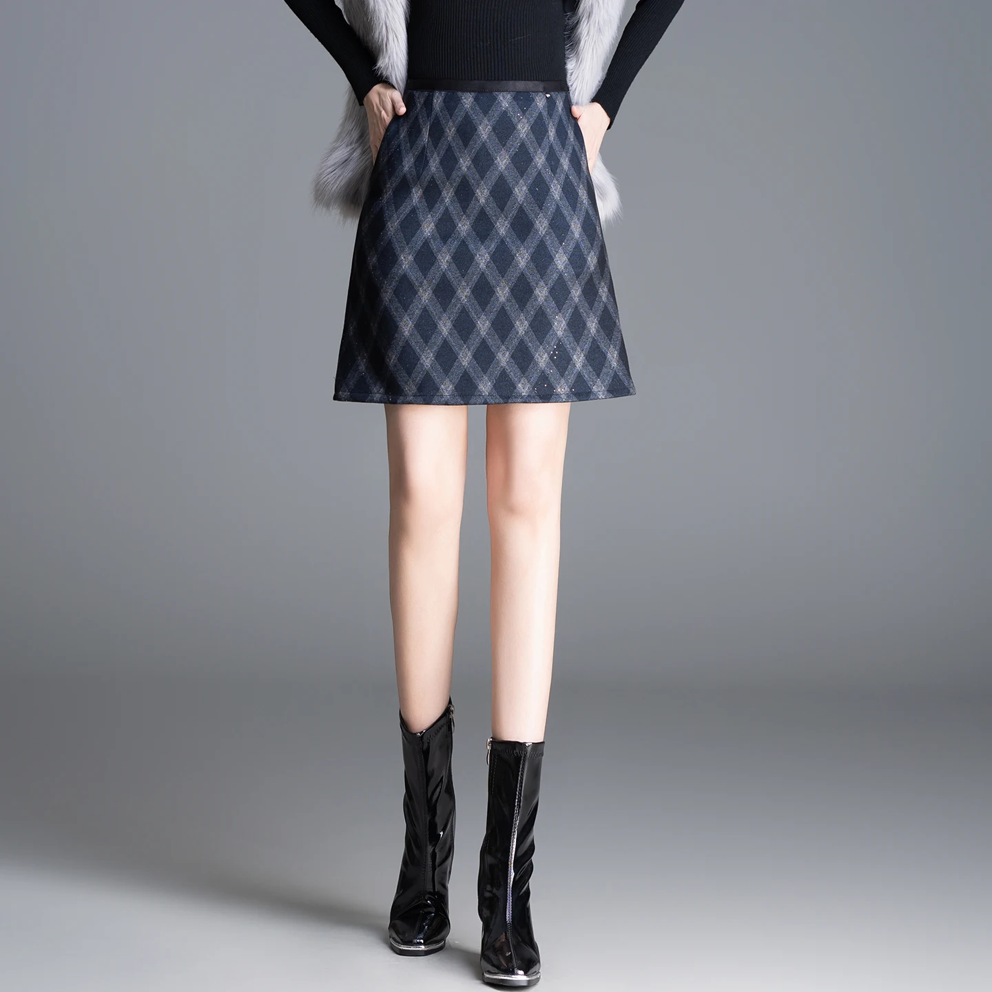 

ZUZK модная сексуальная короткая юбка трапециевидной формы в сетку, женская корейская версия, шерстяные сексуальные юбки с эластичной резинкой на талии, юбки в стиле ретро, ботинки, юбка