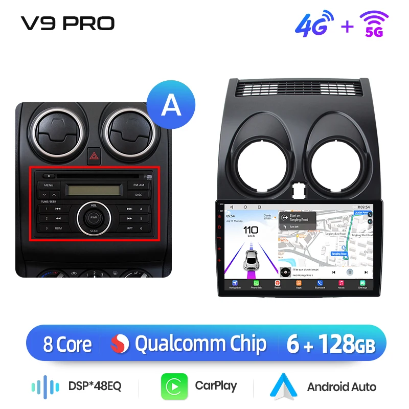 Junsun 360° °   Panoramische Camera 8-core Autoradio Voor Nissan Qashqai J10 2006-13 Draadloze CarPlay Scherm Android auto Stereo GPS Nav - afbeelding 1