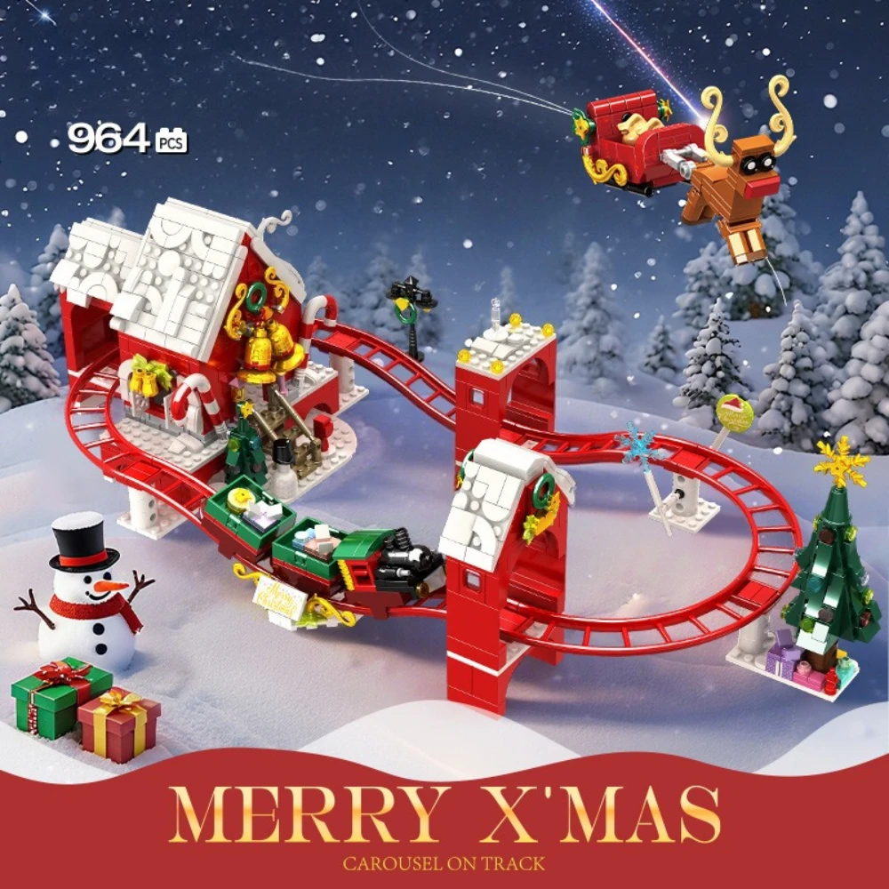 ชุดตัวต่อ MOC รถไฟคริสต์มาส รถสกู๊ตเตอร์ สนามเด็กเล่น โมเดลตัวต่อ ตุ๊กตาหิมะ ต้นคริสต์มาส ของเล่นเทศกาล ของขวัญพิเศษสำหรับเด็กช่วงคริสต์มาส