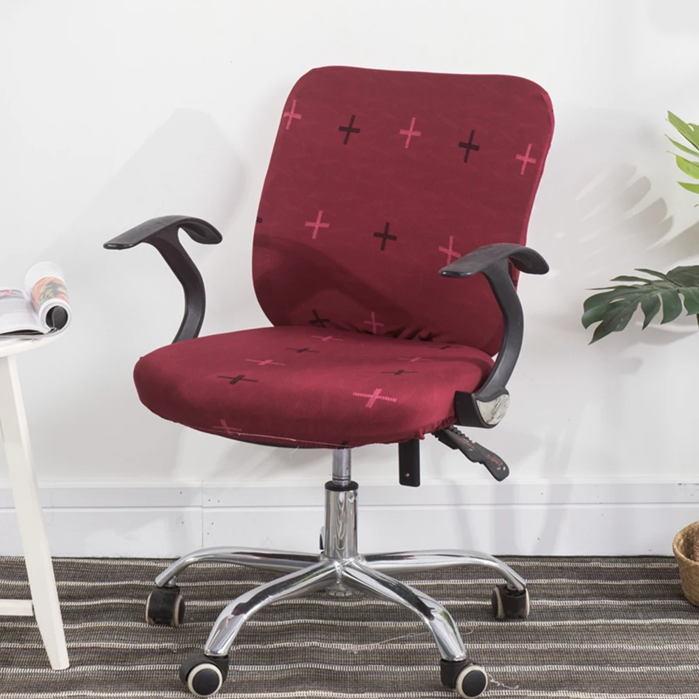 

Flexible Armchair Slipcover Removable Stretch Chair Office Desk Chair Protector Seat Back Deep Red Elastic Fabric Cover Machine