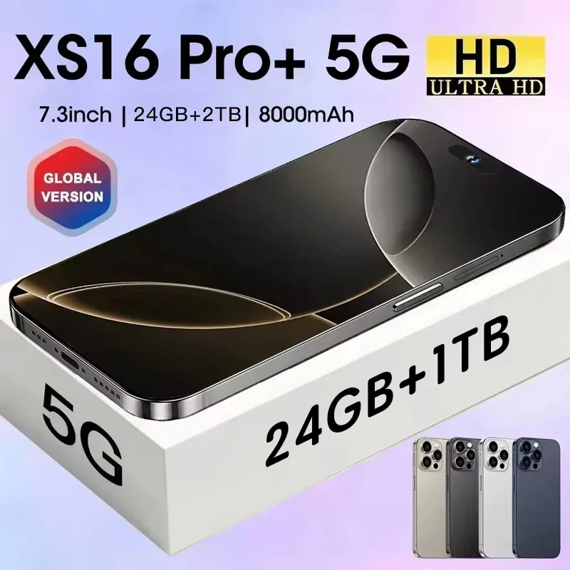 هاتف ذكي XS16 Pro+ أصلي، شاشة كاملة 7.3 بوصة، وضع مزدوج 4G/5G، بطارية 8000 مللي أمبير في الساعة، هواتف محمولة جديدة تمامًا للعروض العالمية